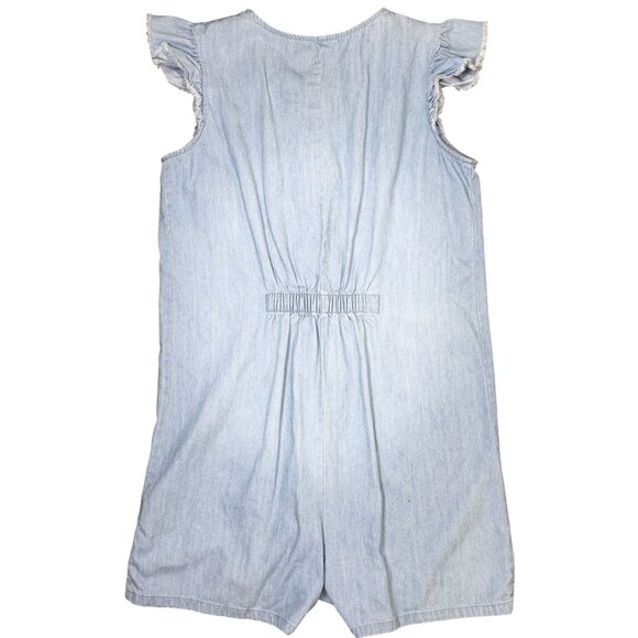 Wonder Nation Girls XL Chambray Romper With Ruffle Sleeves Pockets 100% Cotton - Picture 4 of 8